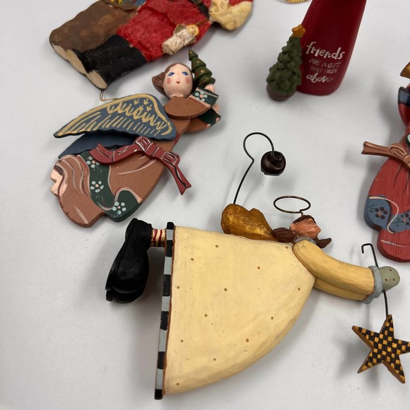 Vintage Lot 7 Christmas Decor Tree Ornaments Wooden Resin Angels Primitive - Picture 7 of 9